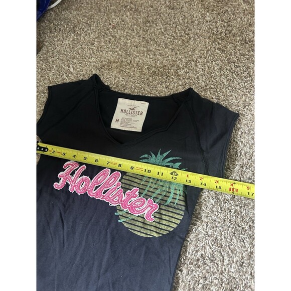 Vintage Hollister Embroidered Big Logo Y2K Fitted Short Sleeve Shirt Palm Tree M - Picture 4 of 7